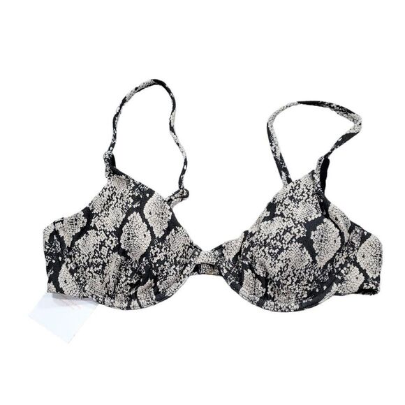 Andie Swim The Sicily Snakeskin Bikini Top Black Cream Size Small Snake Print - Picture 2 of 7